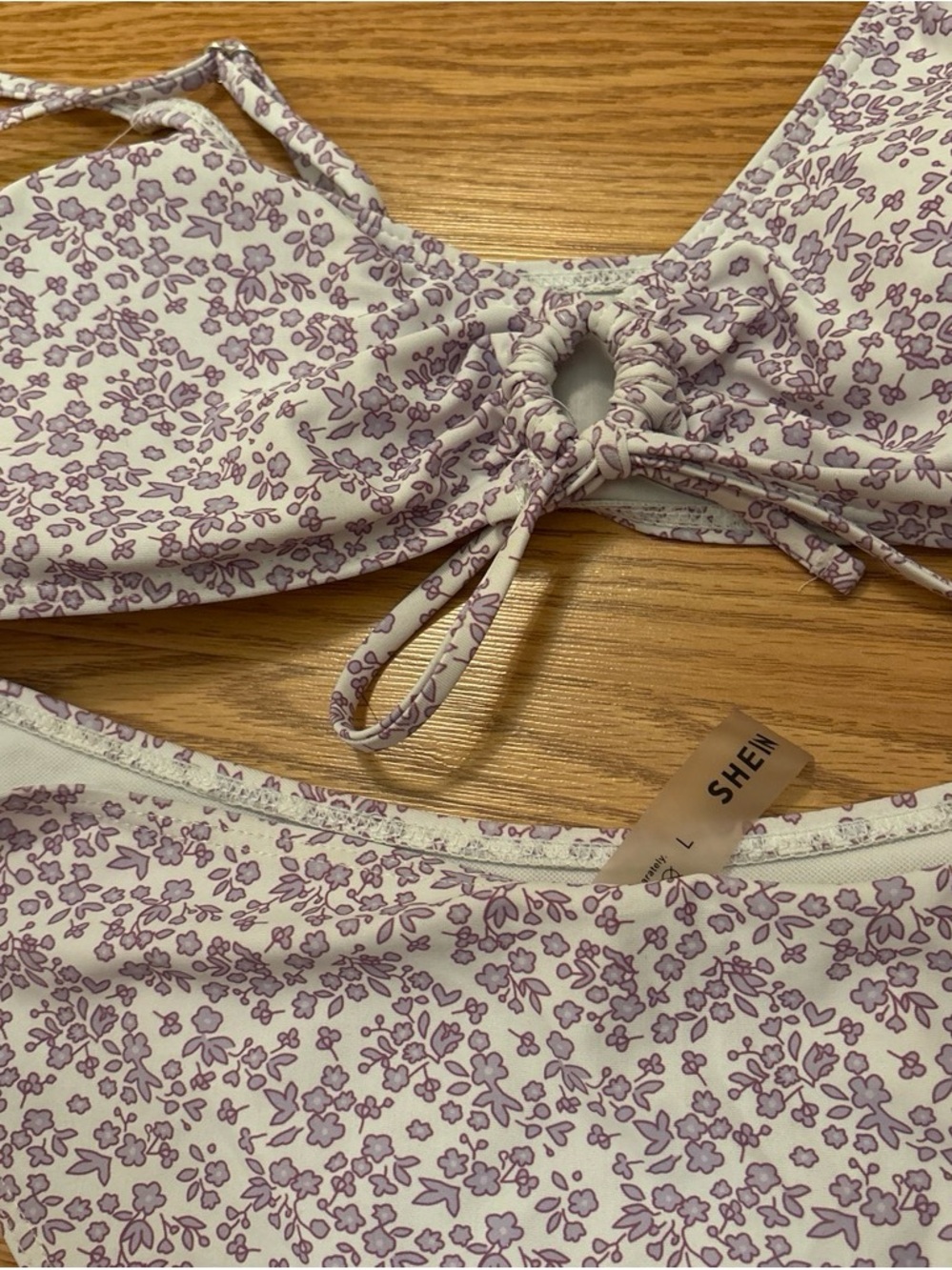 SHEIN White and Lavender Floral Tie-Front Bandeau (never worn!)